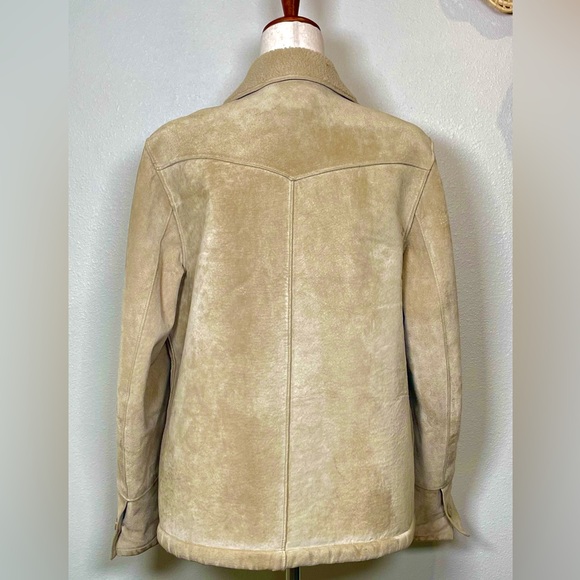 Vintage Esprit Suede Leather Sherpa Lined Button Up Coat Tan Size Large - Picture 3 of 14
